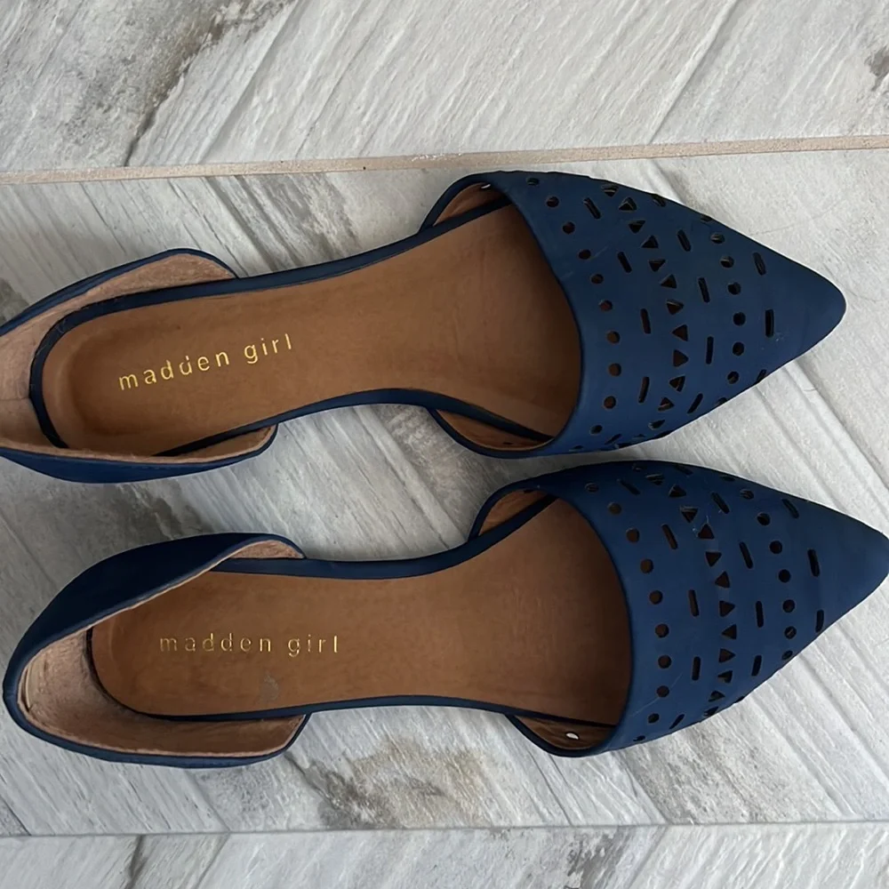 Madden Girl Navy Perforated Pointed-Toe Flats